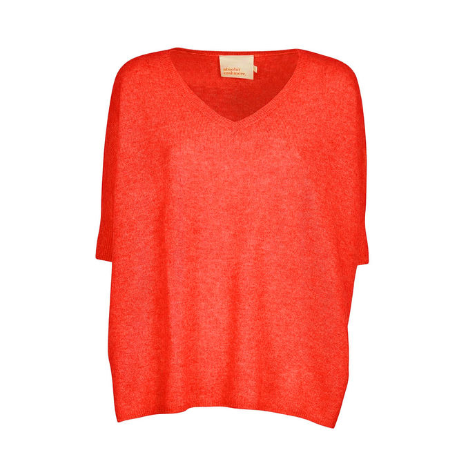 PULL KATE CON SCOLLO A V Donna Corail Fluo