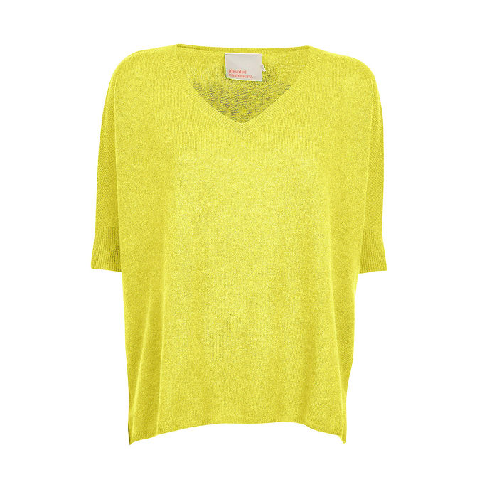 PULL KATE CON SCOLLO A V Donna Jaune Fluo