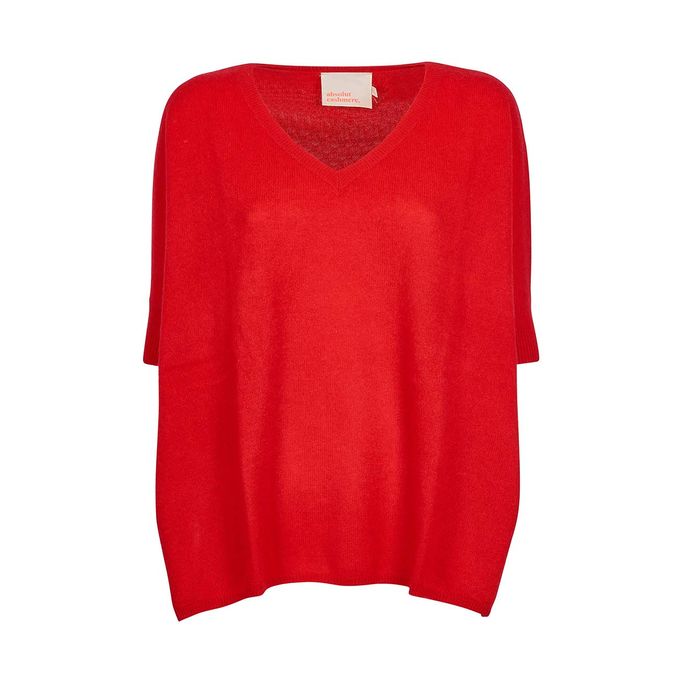 PULL KATE CON SCOLLO A V Donna Pomme D'amour Rosso