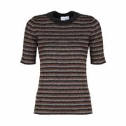 PULL MEZZA MANICA A RIGHE EFFETTO LAME' Donna Nero Beige PULL MEZZA MANICA A RIGHE EFFETTO LAME' Donna Nero Beige