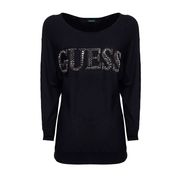PULL SCOLLATO CON LOGO E PIETRE APPLICATE Donna Nero PULL SCOLLATO CON LOGO E PIETRE APPLICATE Donna Nero