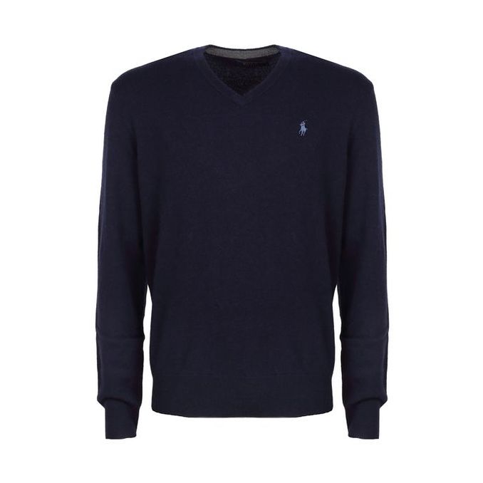 PULL SCOLLO A V IN LAMBSWOOL Uomo Blu navy