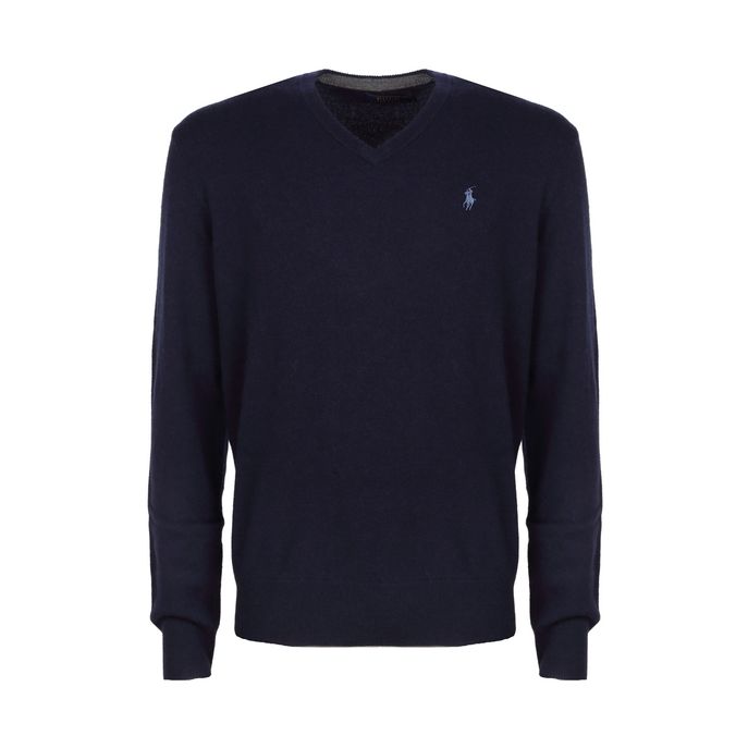 PULL SCOLLO A V IN LAMBSWOOL Uomo Blu navy