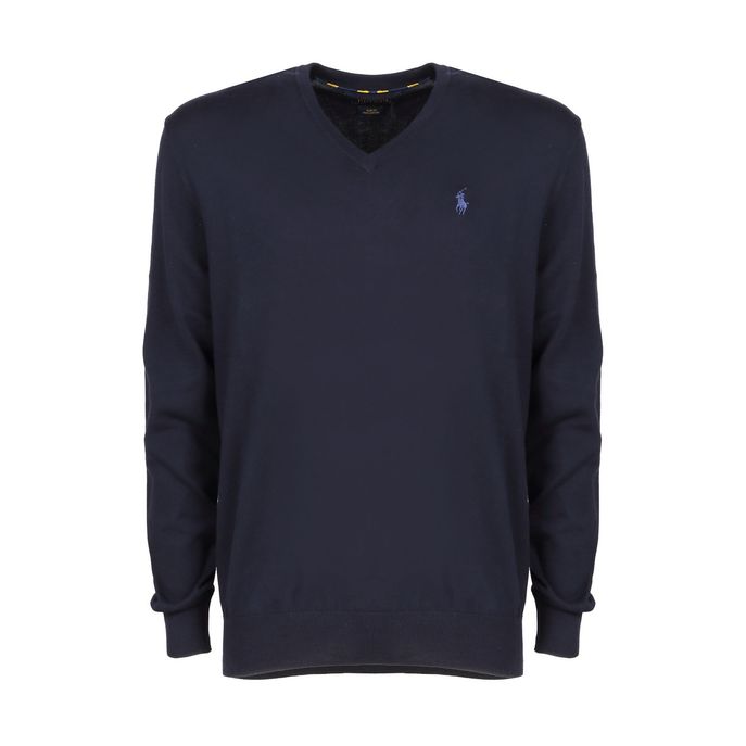 PULL SLIM CON SCOLLO A V IN COTONE Uomo Navy Royal