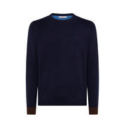 PULLOVER CON TOPPE E POLSINI IN CONTRASTO IN LANA Uomo Navy Blue PULLOVER CON TOPPE E POLSINI IN CONTRASTO IN LANA Uomo Navy Blue