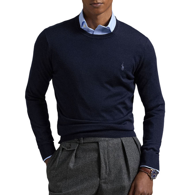 PULLOVER GIROCOLLO IN LAMBSWOOL Uomo Hunter Navy