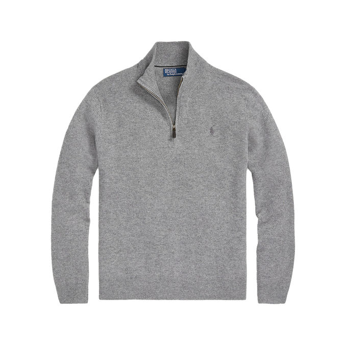PULLOVER MEZZA ZIP IN LANA MERINO Uomo Fawn Grey Heather