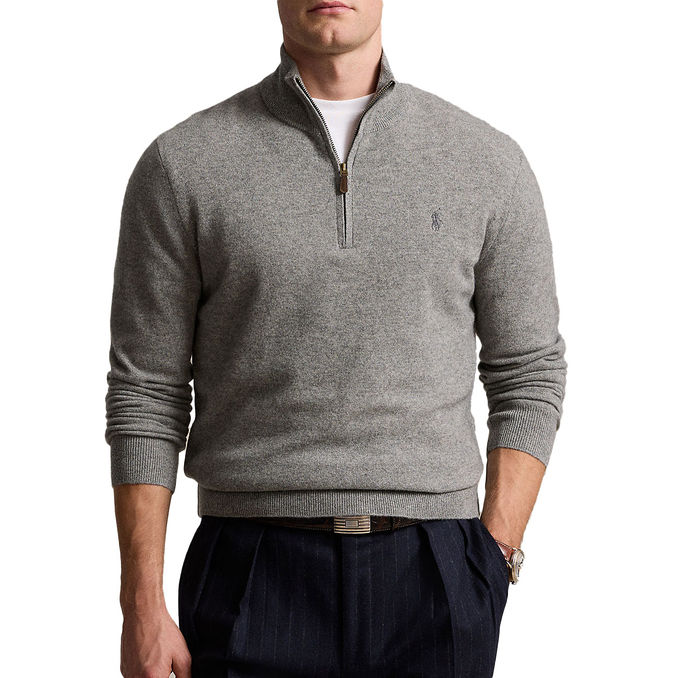 PULLOVER MEZZA ZIP IN LANA MERINO Uomo Fawn Grey Heather