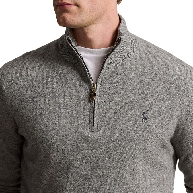 PULLOVER MEZZA ZIP IN LANA MERINO Uomo Fawn Grey Heather