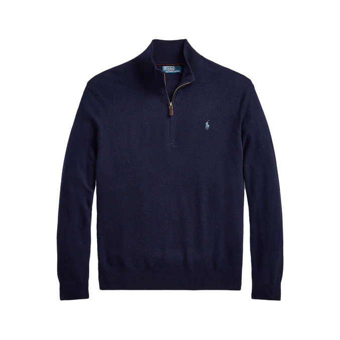 PULLOVER MEZZA ZIP IN LANA MERINO Uomo Hunter Navy