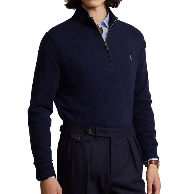 PULLOVER MEZZA ZIP IN LANA MERINO Uomo Hunter Navy