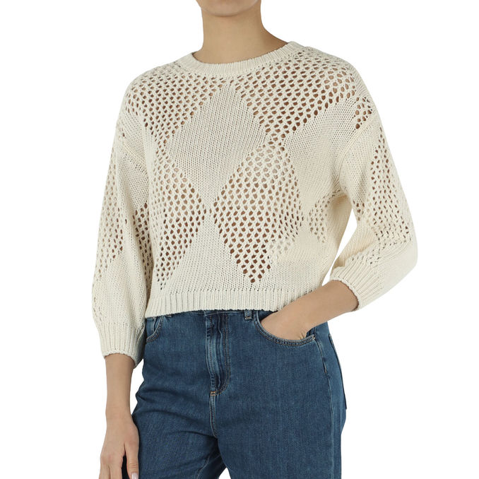 PULLOVER MOTTO Donna Ecru