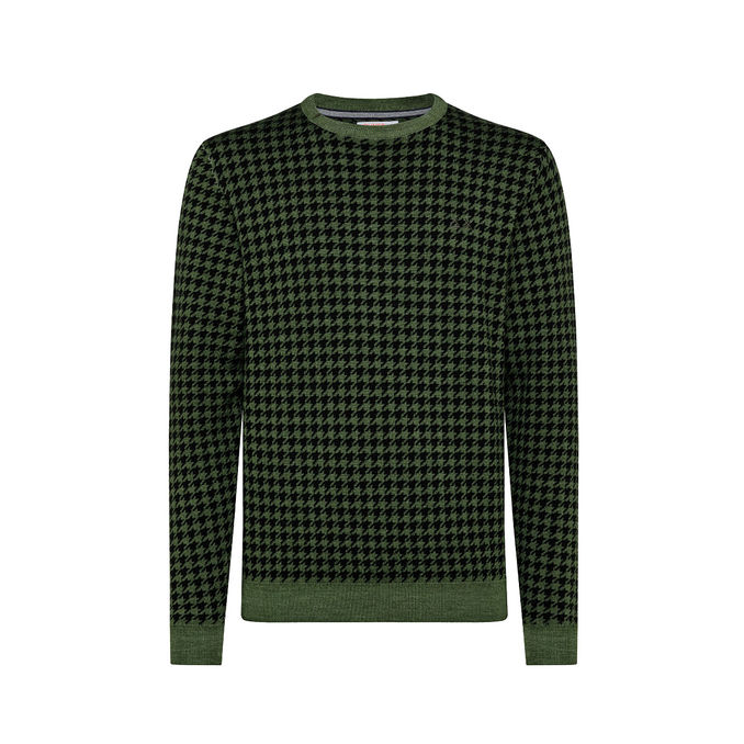 PULLOVER ROUND VINTAGE JACQUARD MERINOS Uomo Verde Salvia