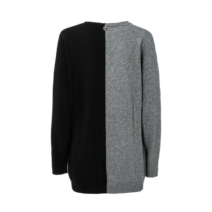 PULLOVER SCOLLO V BICOLOR CON SCRITTA Donna Grigio Medio