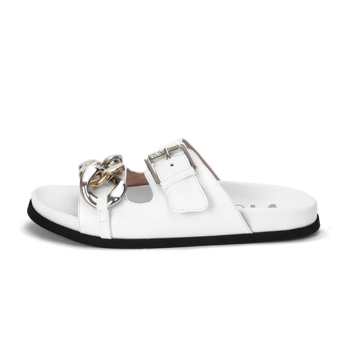 SANDALI CON FIBBIA IN PELLE Donna Bianco