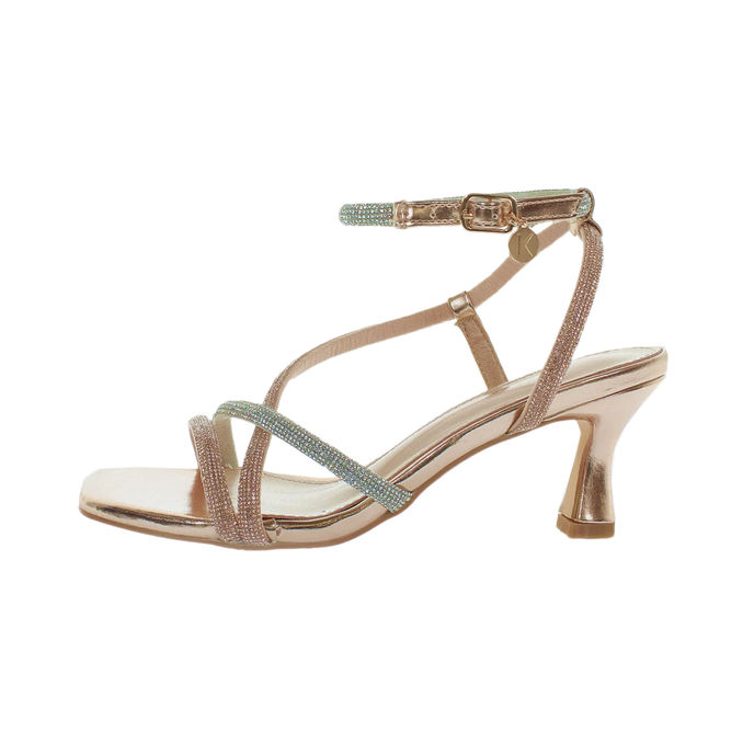 SANDALI CON STRASS BICOLOR Donna Rosa Oro Argento