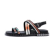 SANDALO IN PELLE CON BORCHIE E PIETRE Donna Black white peach SANDALO IN PELLE CON BORCHIE E PIETRE Donna Black white peach
