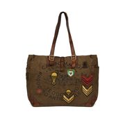 SHOPPING BAG CANVAS E VACCHETTA + STEMMI Uomo Verde Militare Nero SHOPPING BAG CANVAS E VACCHETTA + STEMMI Uomo Verde Militare Nero