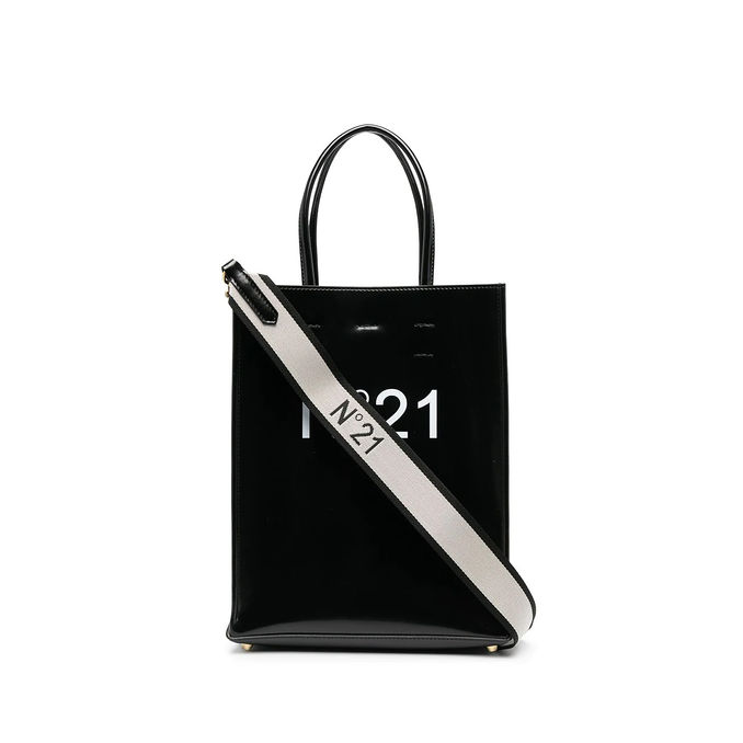 SHOPPING BAG PICCOLA IN ECOPELLE CON LOGO Donna Black
