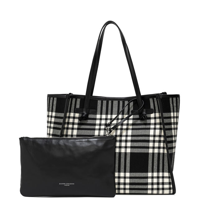 SHOPPING MARCELLA TARTAN CON POCHETTE Donna NERO BIANCO