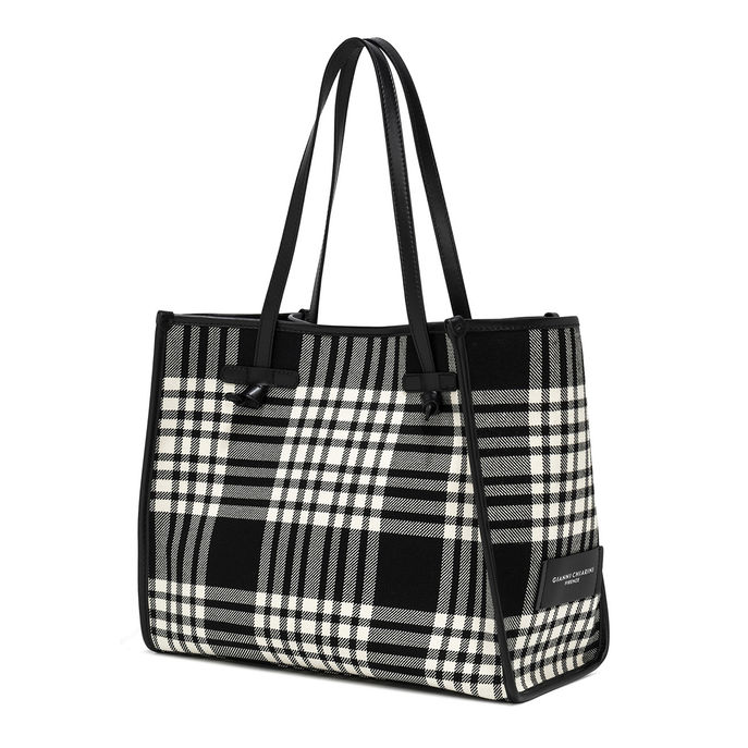 SHOPPING MARCELLA TARTAN CON POCHETTE Donna NERO BIANCO