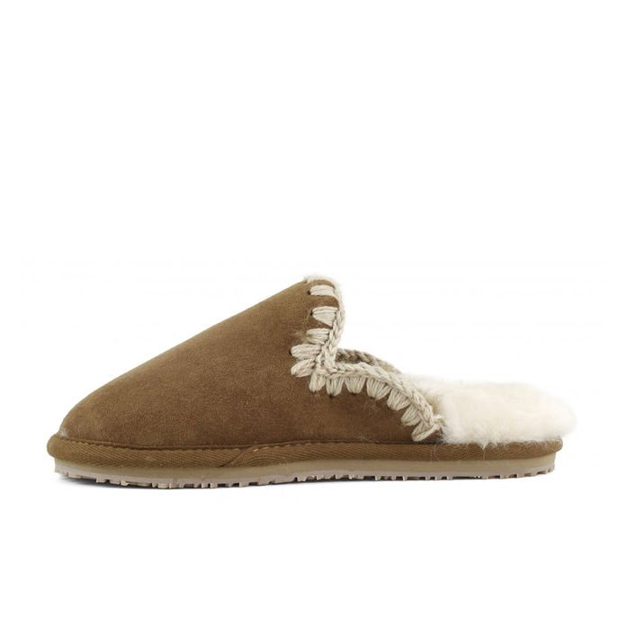 SLIPPERS SUEDE ESKIMO STITCH Donna Cognac