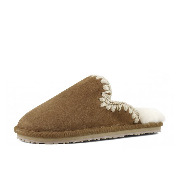 SLIPPERS SUEDE ESKIMO STITCH Donna Cognac