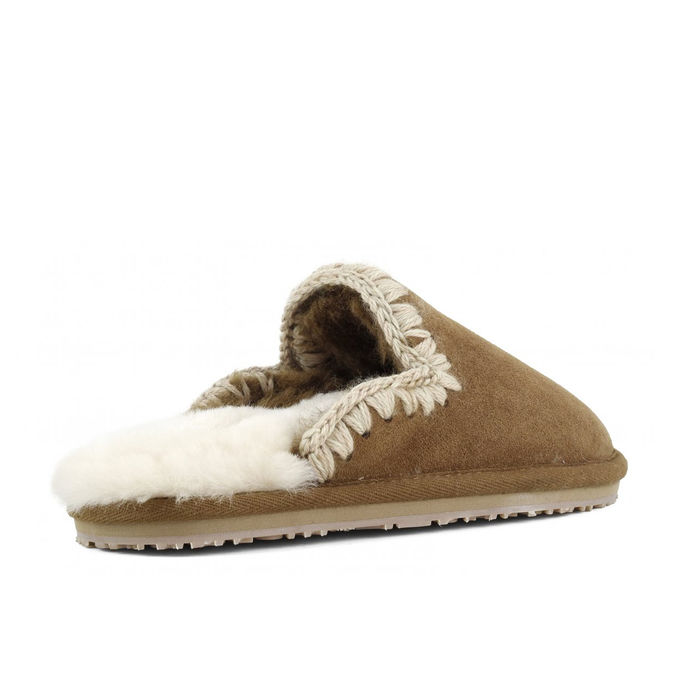 SLIPPERS SUEDE ESKIMO STITCH Donna Cognac