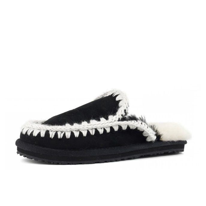 SLIPPERS SUEDE FULL ESKIMO STITCH Donna Black White