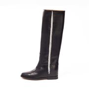 STIVALE GAMBALE ALTO IN PELLE CON FRANGE METALLICHE Donna Nero STIVALE GAMBALE ALTO IN PELLE CON FRANGE METALLICHE Donna Nero