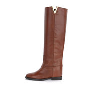 STIVALE IN PELLE GAMBALE ALTO E LOGO ORO Donna Cuoio STIVALE IN PELLE GAMBALE ALTO E LOGO ORO Donna Cuoio