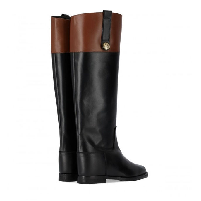 STIVALI ALTI CON BOTTONE BICOLOR Donna Nero Noce