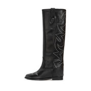 STIVALI ALTI IN PELLE CON RICAMI Donna Nero STIVALI ALTI IN PELLE CON RICAMI Donna Nero