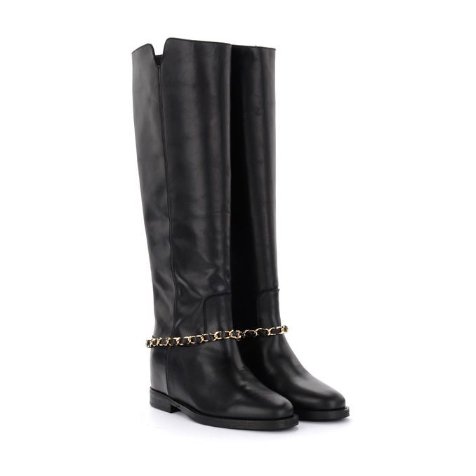 STIVALI GAMBALE ALTO CON CATENA Donna Nero