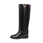 STIVALI IN PELLE GAMBALE ALTO E LOGO ORO Donna Nero STIVALI IN PELLE GAMBALE ALTO E LOGO ORO Donna Nero