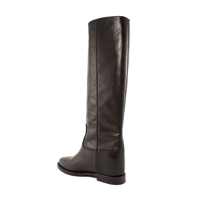 STIVALI IN PELLE GAMBALE ALTO E LOGO ORO Donna Testa di moro