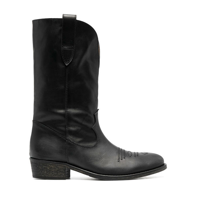 STIVALI TEXANI IN PELLE MEZZA GAMBA Donna Nero