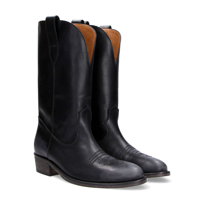 STIVALI TEXANI IN PELLE MEZZA GAMBA Donna Nero