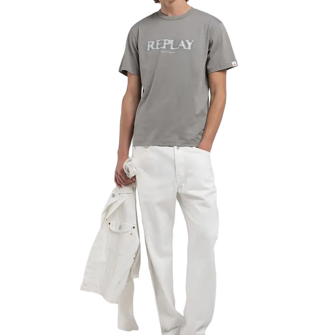 T-SHIRT CON LETTERING SFOCATO Uomo Grigio