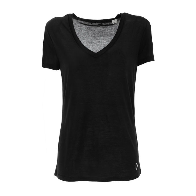 T-SHIRT CON SCOLLO A V IN COTONE Donna Nero