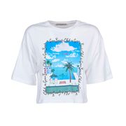 T-SHIRT CORTA OVERSIZE STAMPA BEACH Bianco Multicolor T-SHIRT CORTA OVERSIZE STAMPA BEACH Bianco Multicolor