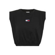 T-SHIRT CROP ELASTICATED BADGE Donna Black T-SHIRT CROP ELASTICATED BADGE Donna Black