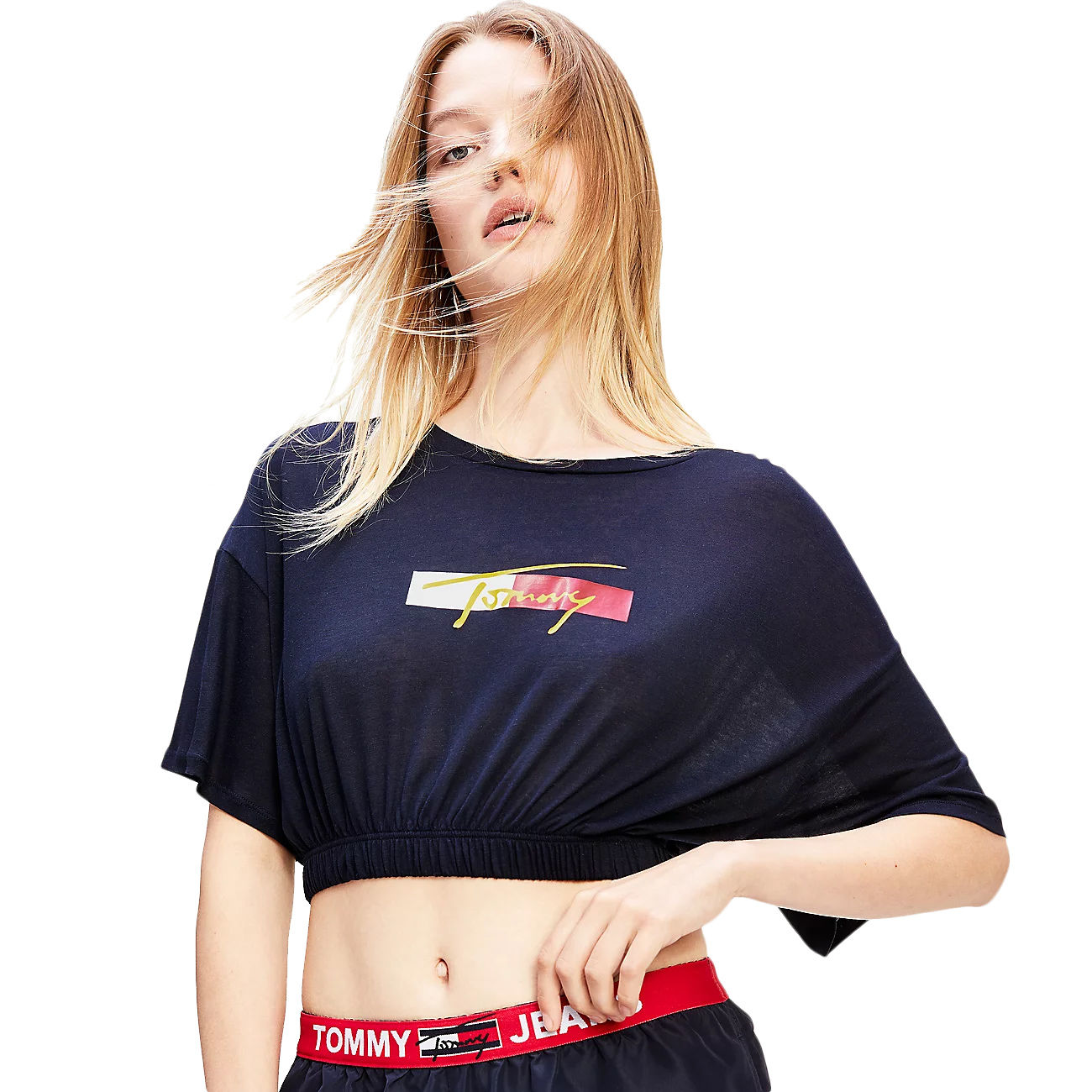 TOMMY HILFIGER T-SHIRT CROPPED CON ELASTICO Donna Desert Sky