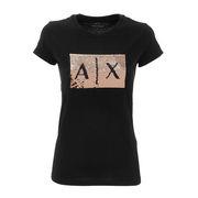 T-SHIRT GIROCOLLO CON LOGO PAILLETTES Donna Black Gold T-SHIRT GIROCOLLO CON LOGO PAILLETTES Donna Black Gold