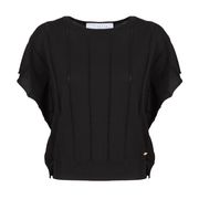 T-SHIRT IN MAGLIA DI VISCOSA CON MANICHINA AD ALETTA Donna Nero T-SHIRT IN MAGLIA DI VISCOSA CON MANICHINA AD ALETTA Donna Nero