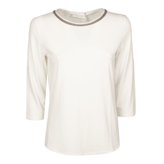T.SHIRT IN VISCOSA STRETCH Donna Off-White & Taupe