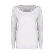 T-SHIRT MANICA LUNGA IN COTONE CON GIROCOLLO DECORATO Donna Bianco T-SHIRT MANICA LUNGA IN COTONE CON GIROCOLLO DECORATO Donna Bianco