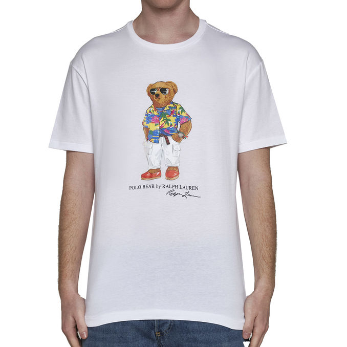 T-SHIRT ORSETTO PATCH Uomo White Beach Club Bear 
