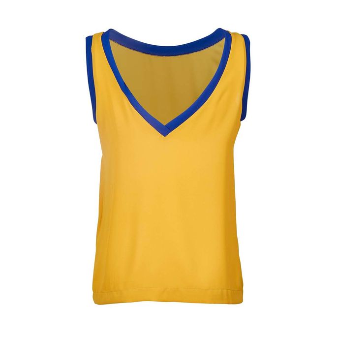 TANK TOP IN GEORGETTE CON PROFILO A CONTRASTO Donna Girasole Blu iris