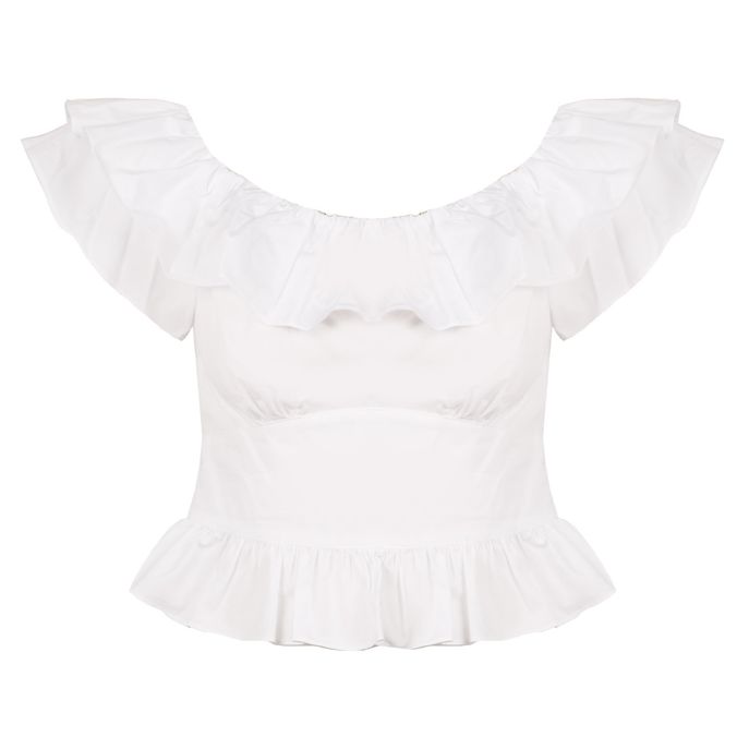 TOP CORTO CON VOULANT IN POPELINE Donna Bianco